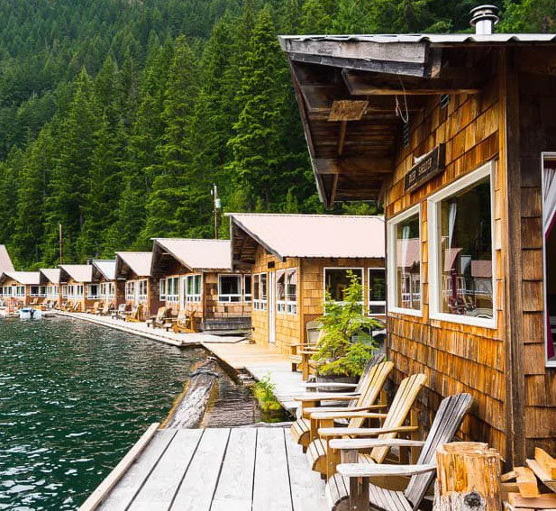 Floating cabins at Ross Lake Resort