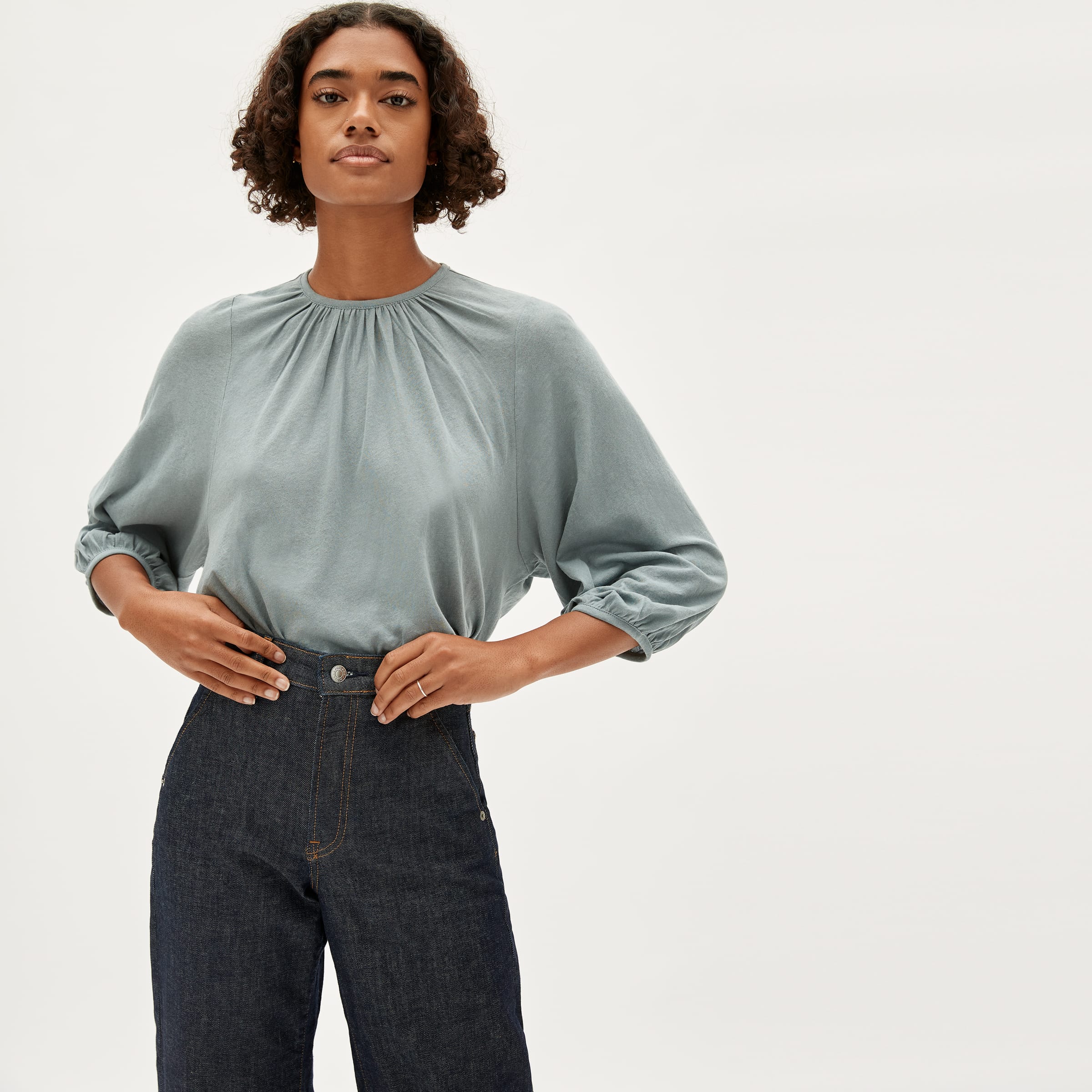 Everlane work from home outfit shirts.