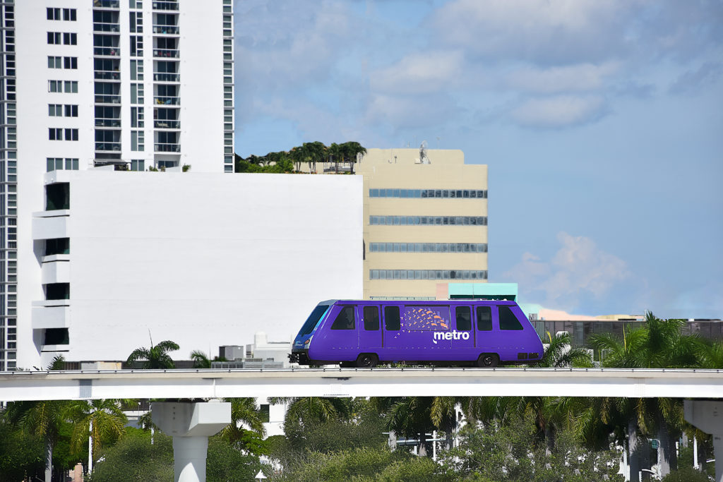The Metromover in Miami en-route along elevated tracks