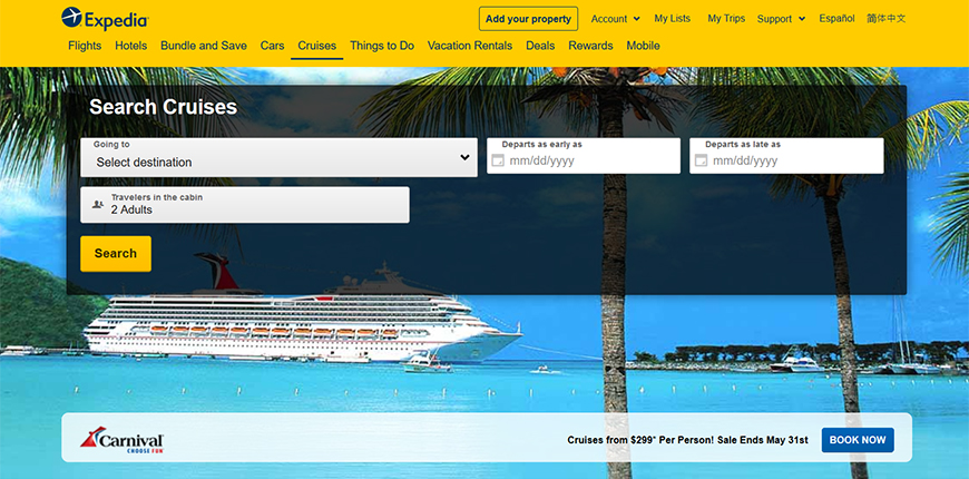 expedia cruise search engine screenshot