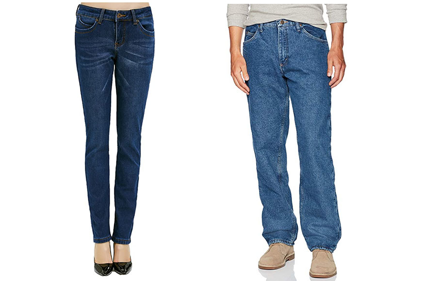 Women's Slim Fit Fleece Skinny Jeans and the Wrangler Authentics Men's Fleece Lined 5 Pokcet Pants