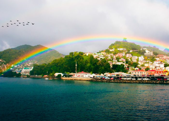 rainbow is seen over Saint George's town, capital of Grenada island, Caribbean region of Lesser Antilles