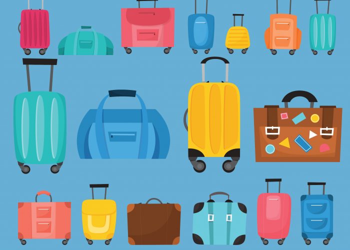 graphic art of different sizes suitcases and personal items